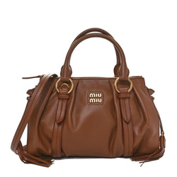 Miu Nappa Joie Shoulder Bag Cognac