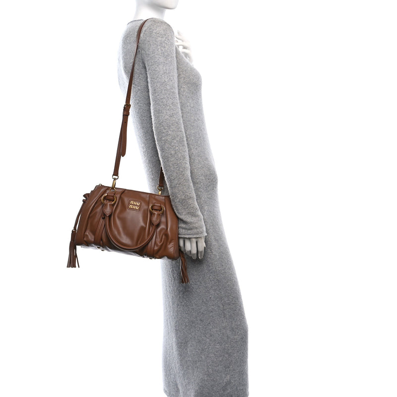 Miu Nappa Joie Shoulder Bag Cognac