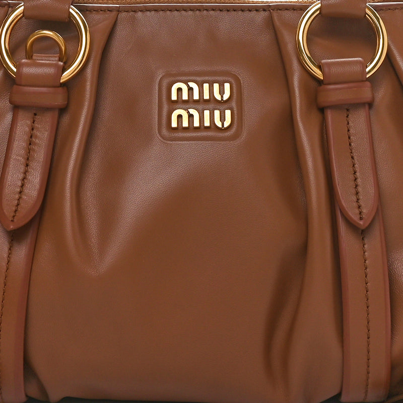 Miu Nappa Joie Shoulder Bag Cognac