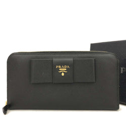 Prada Logo Saffiano Ribbon Leather Zip