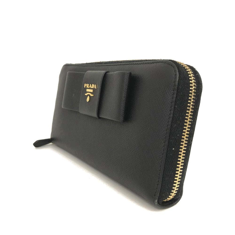 Prada Logo Saffiano Ribbon Leather Zip
