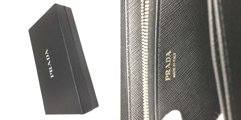 Prada Logo Saffiano Ribbon Leather Zip