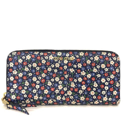Miu Logo Flower Pattern Leather Zip