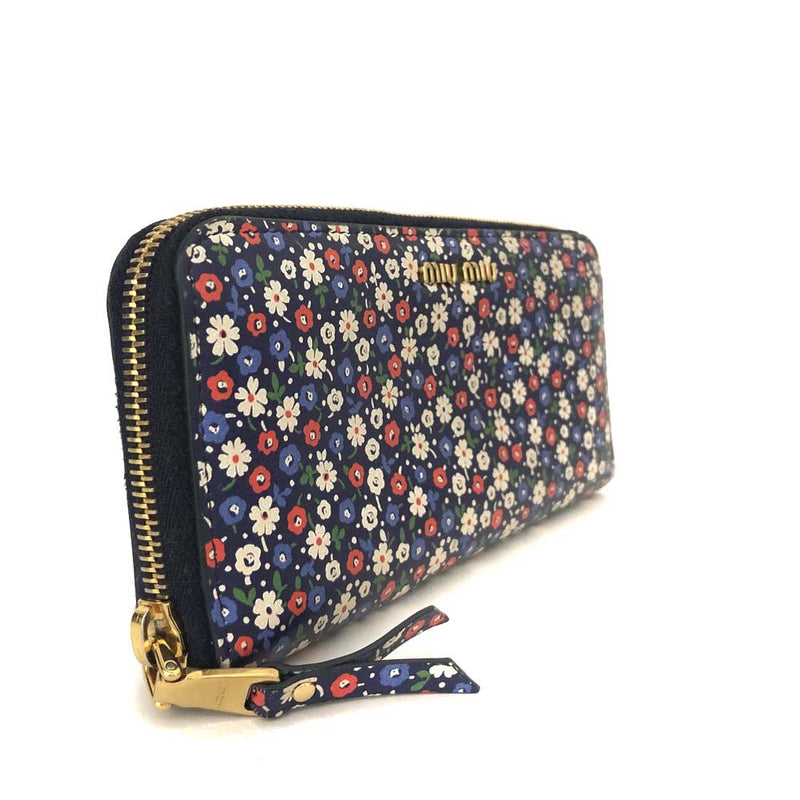 Miu Logo Flower Pattern Leather Zip