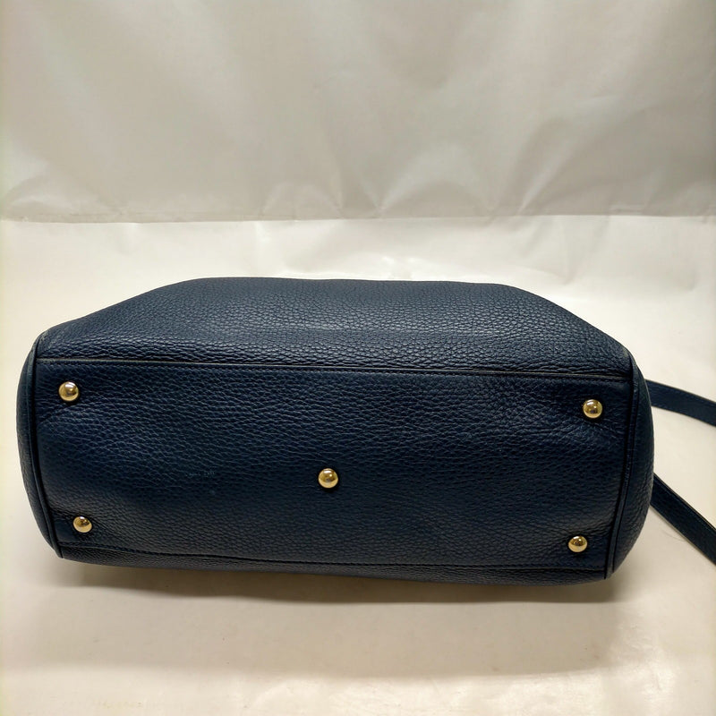 Gucci Hand Bag Bamboo Navy Blue Leather