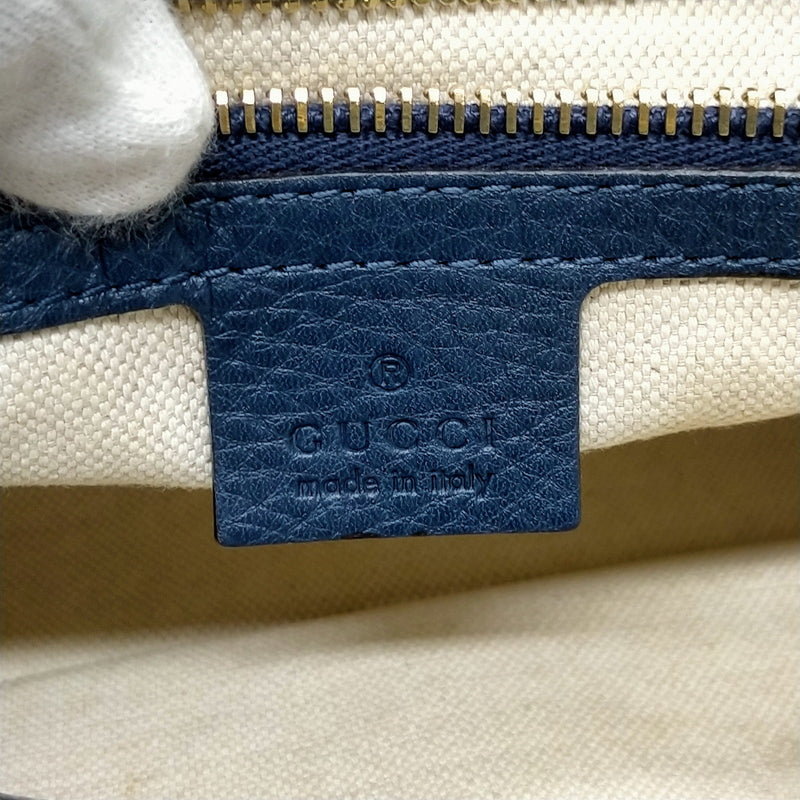Gucci Hand Bag Bamboo Navy Blue Leather