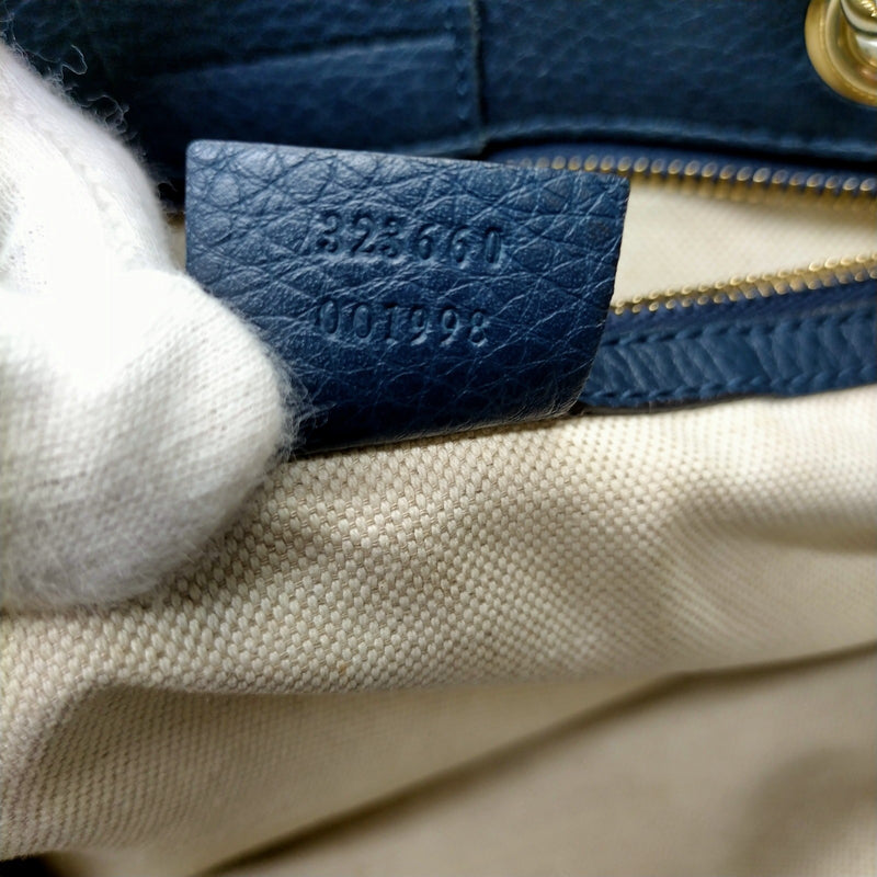 Gucci Hand Bag Bamboo Navy Blue Leather