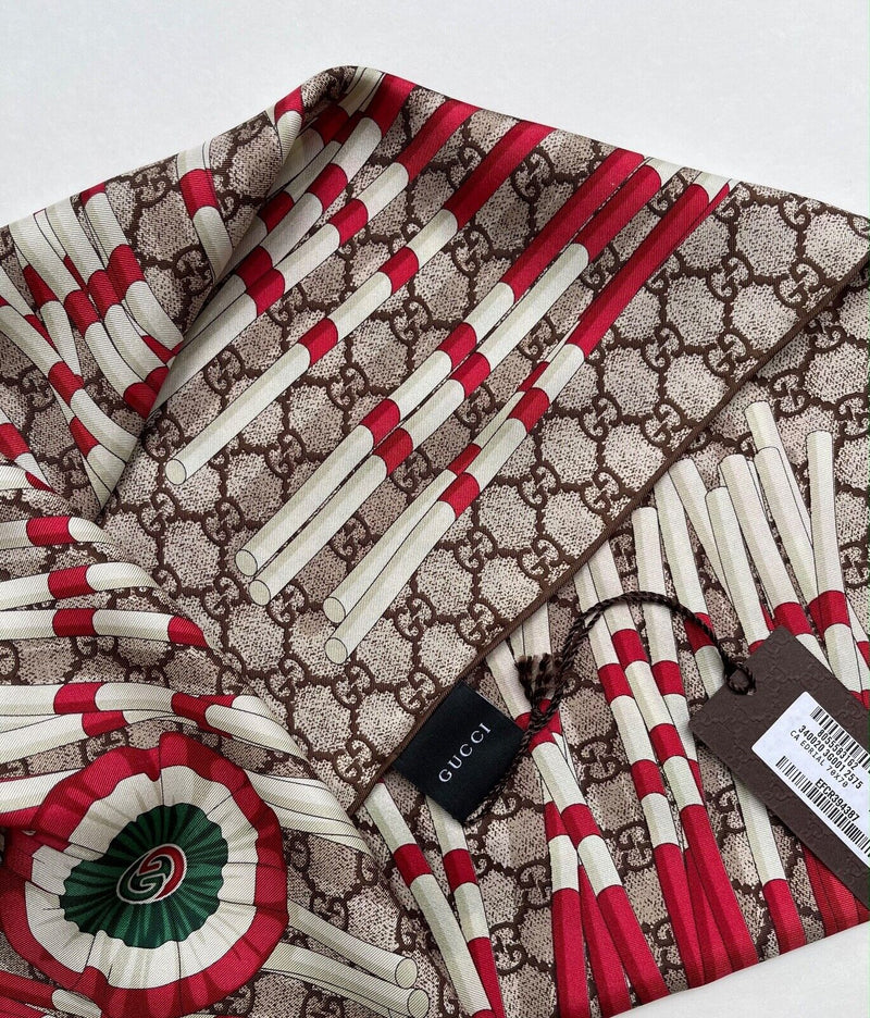 Gucci Scarf Gg Logo Club Brown Beige Red