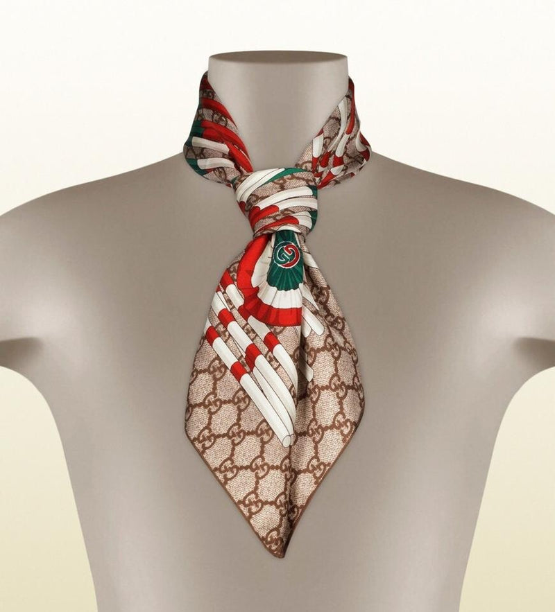 Gucci Scarf Gg Logo Club Brown Beige Red