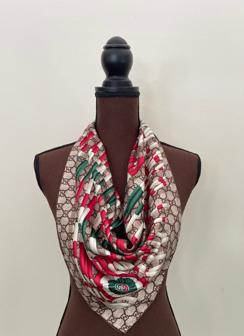 Gucci Scarf Gg Logo Club Brown Beige Red