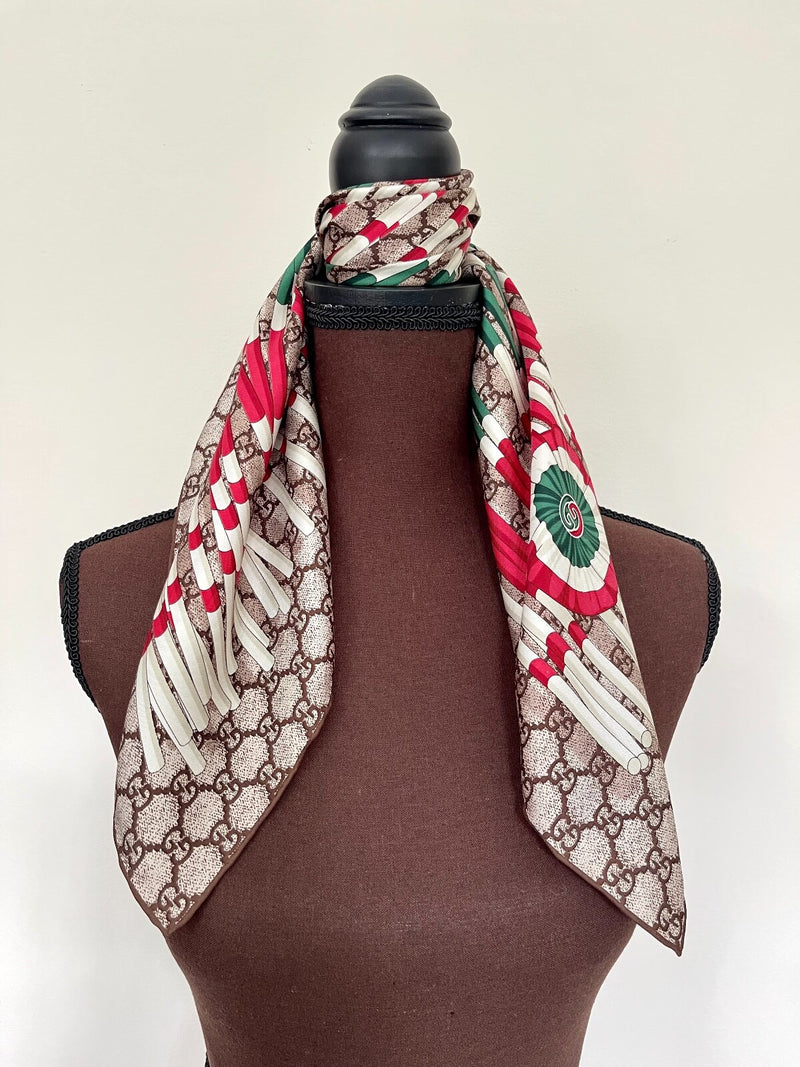 Gucci Scarf Gg Logo Club Brown Beige Red