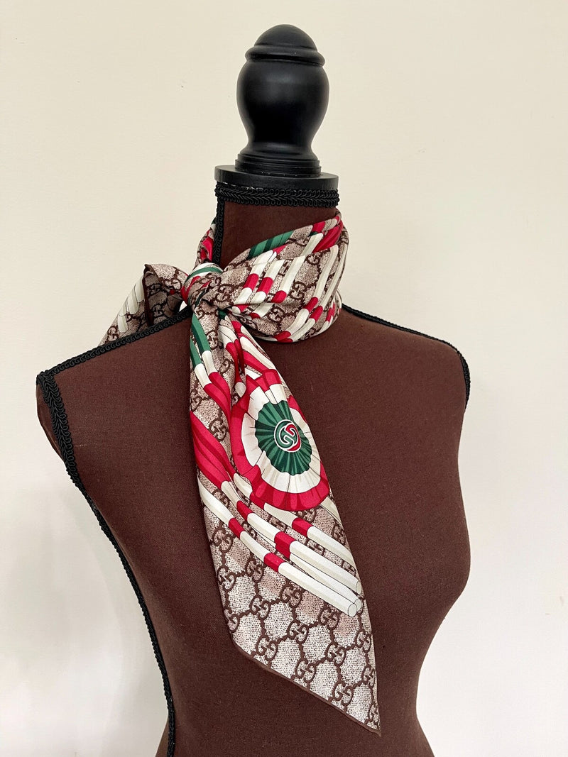 Gucci Scarf Gg Logo Club Brown Beige Red