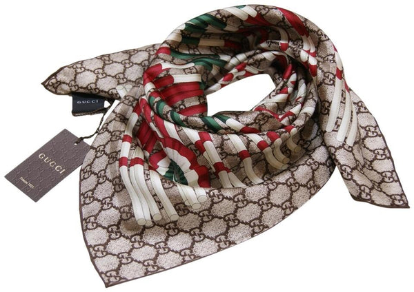 Gucci Scarf Gg Logo Club Brown Beige Red