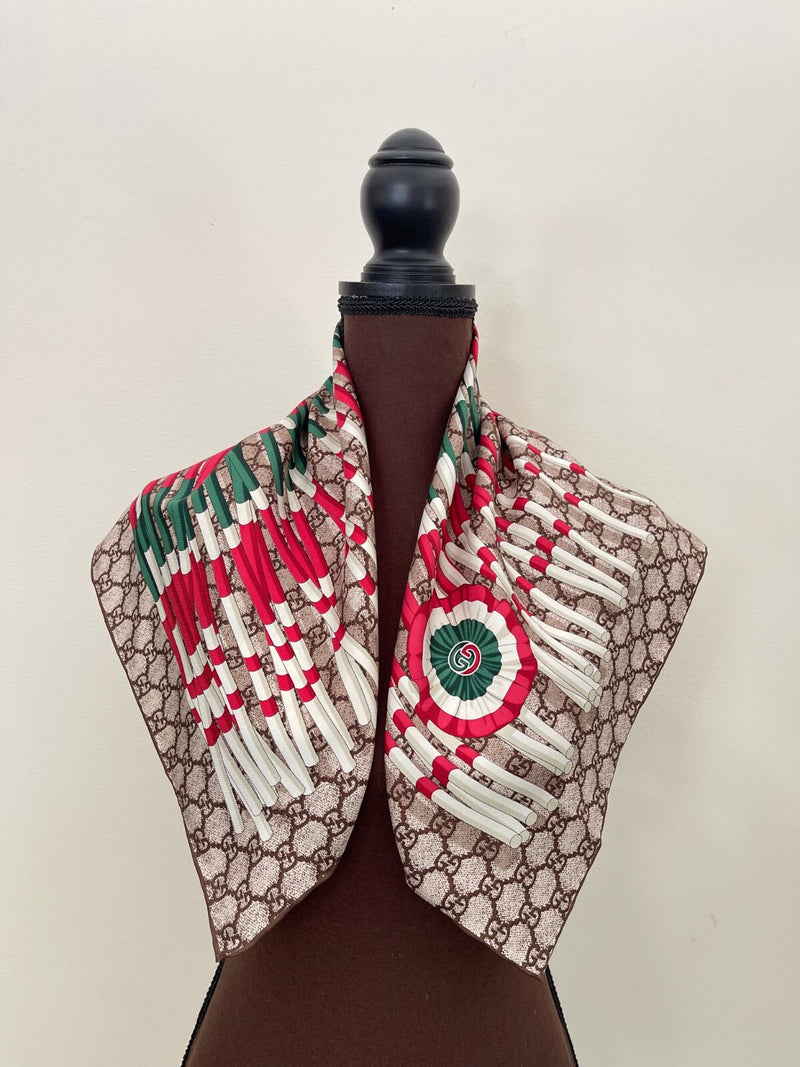 Gucci Scarf Gg Logo Club Brown Beige Red