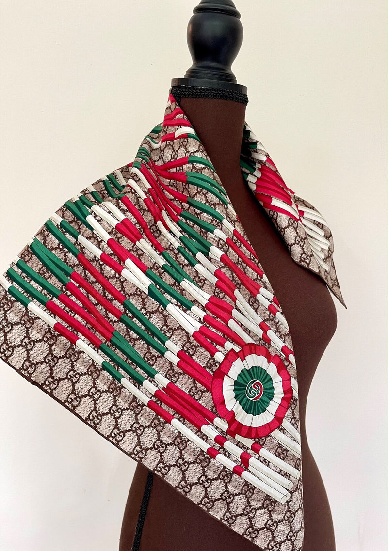 Gucci Scarf Gg Logo Club Brown Beige Red