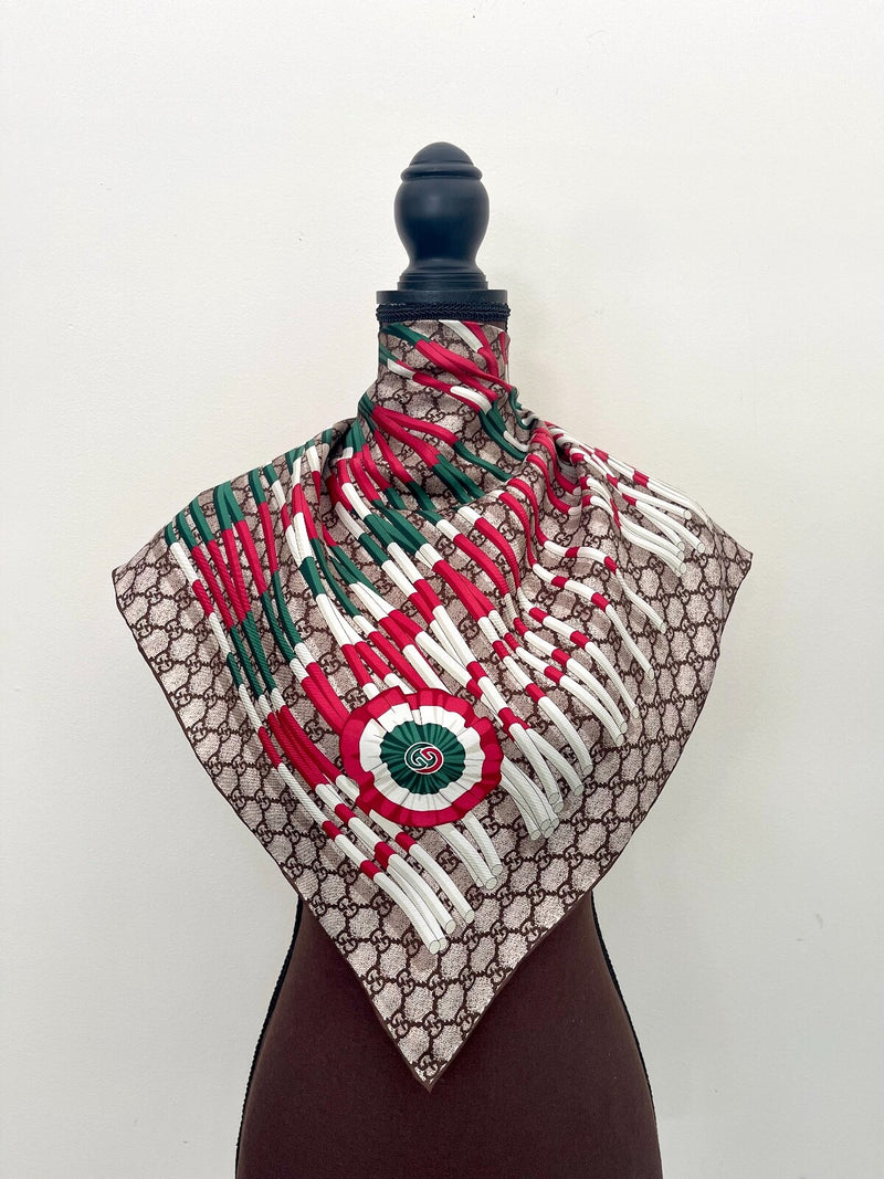 Gucci Scarf Gg Logo Club Brown Beige Red