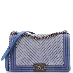 Chanel Boy Flap Bag Chevron Denim New