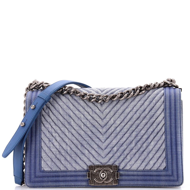 Chanel Boy Flap Bag Chevron Denim New
