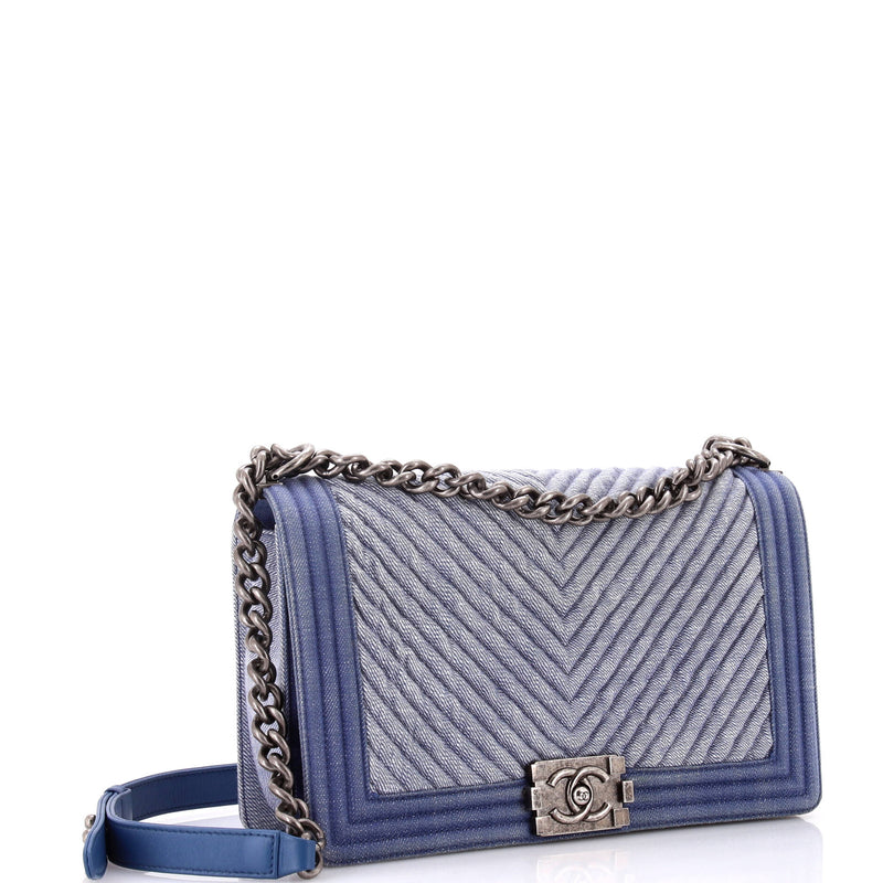 Chanel Boy Flap Bag Chevron Denim New