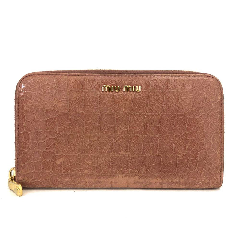 Miu Logo Embossed Leather Zip Around
