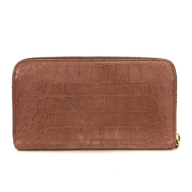 Miu Logo Embossed Leather Zip Around