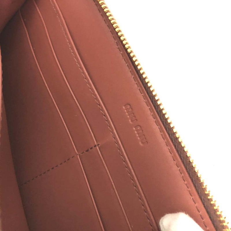Miu Logo Embossed Leather Zip Around