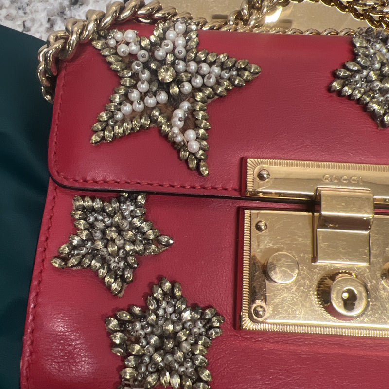Red Leather Star Gucci Padlock