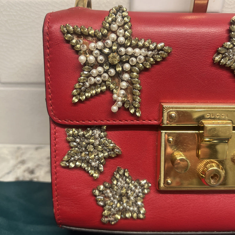 Red Leather Star Gucci Padlock