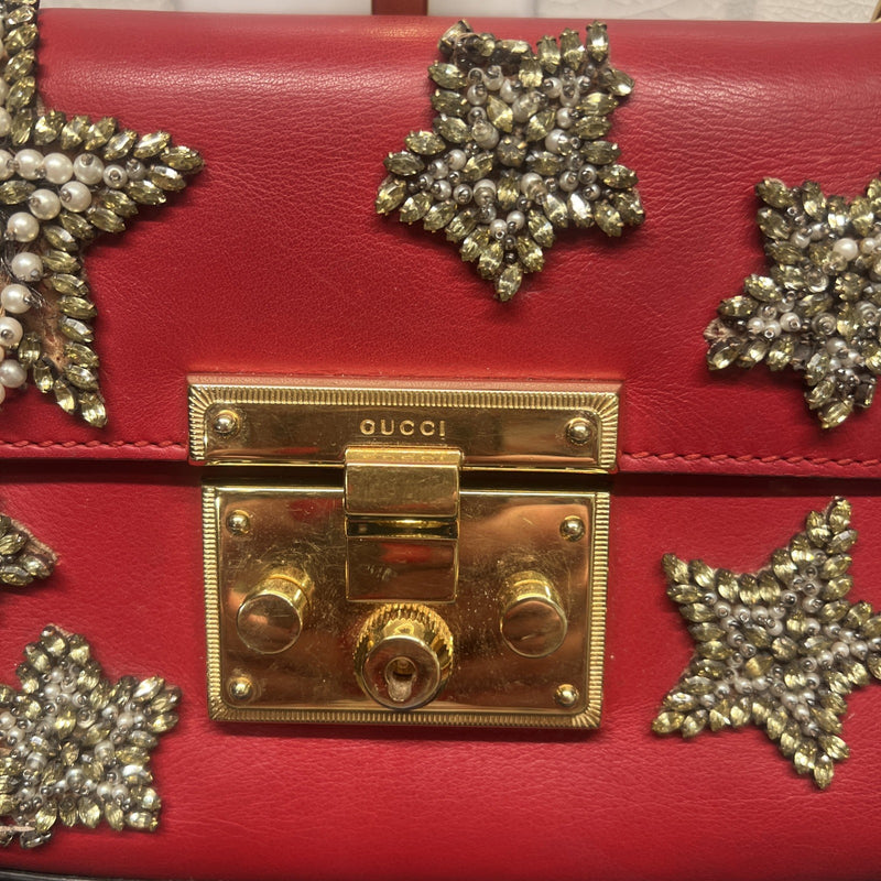 Red Leather Star Gucci Padlock