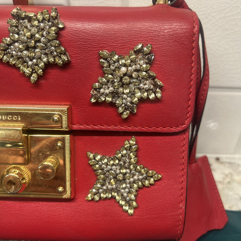 Red Leather Star Gucci Padlock