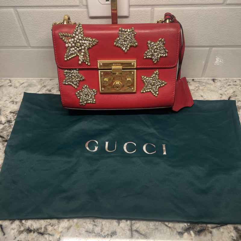 Red Leather Star Gucci Padlock