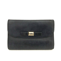 Miu Bow Leather Trifold Wallet Navy