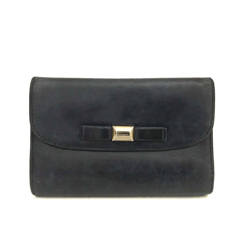 Miu Bow Leather Trifold Wallet Navy