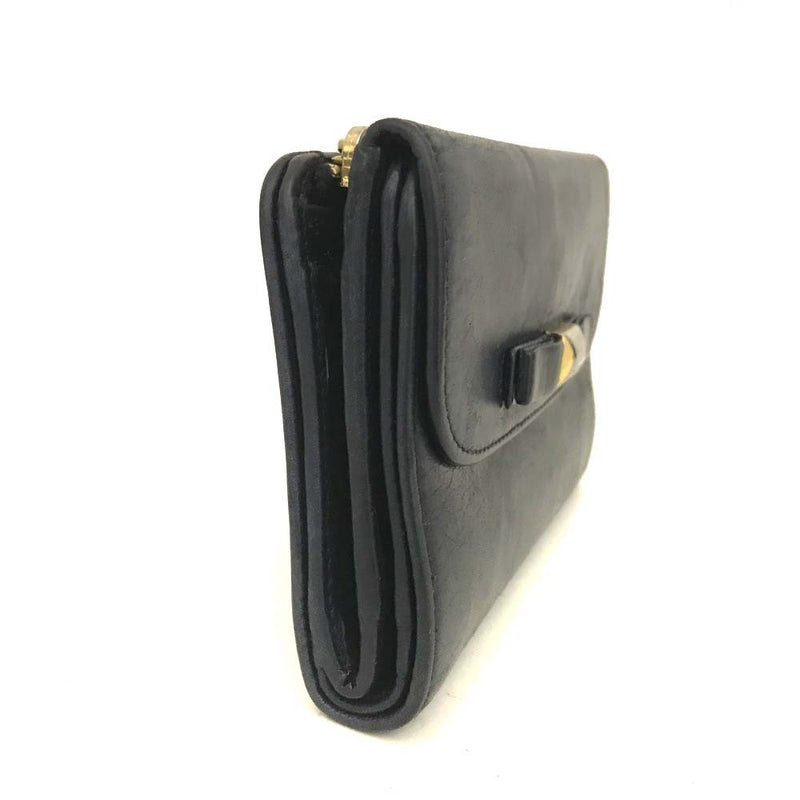 Miu Bow Leather Trifold Wallet Navy