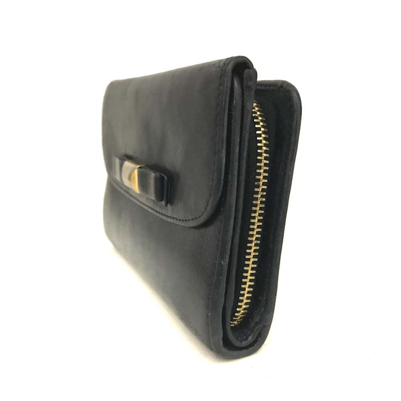 Miu Bow Leather Trifold Wallet Navy