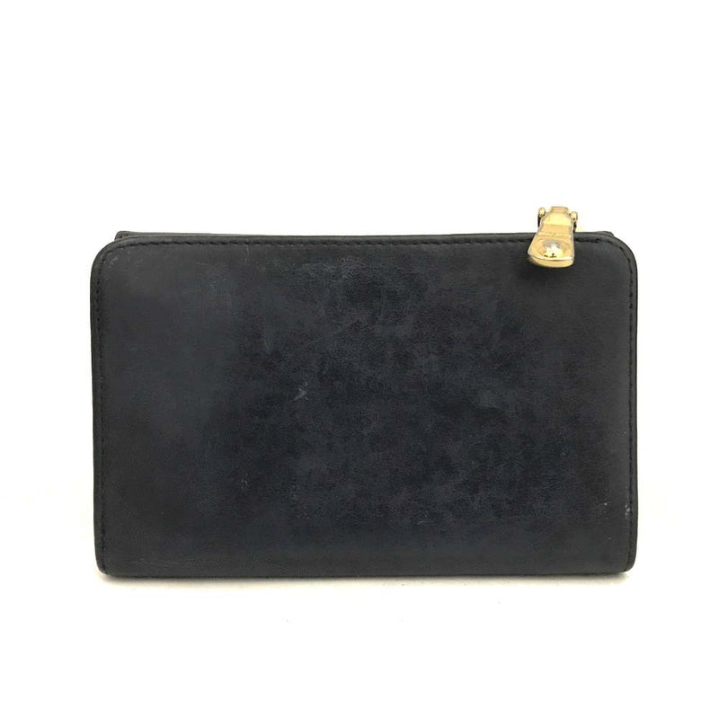Miu Bow Leather Trifold Wallet Navy