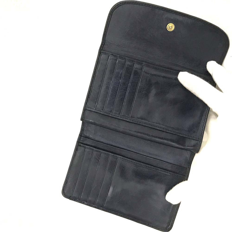 Miu Bow Leather Trifold Wallet Navy