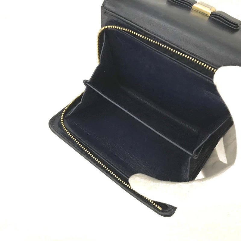 Miu Bow Leather Trifold Wallet Navy