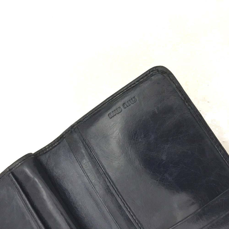 Miu Bow Leather Trifold Wallet Navy