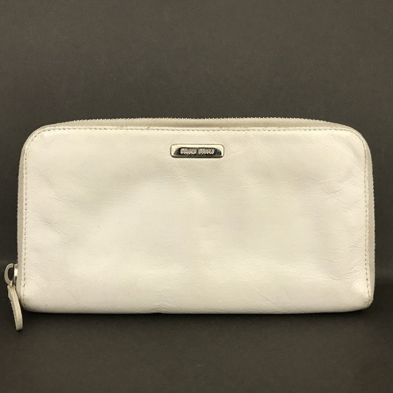 Miu Logo Plate Leather Zip Around Long