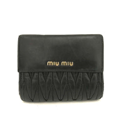 Miu Logo Gather Leather Trifold Wallet
