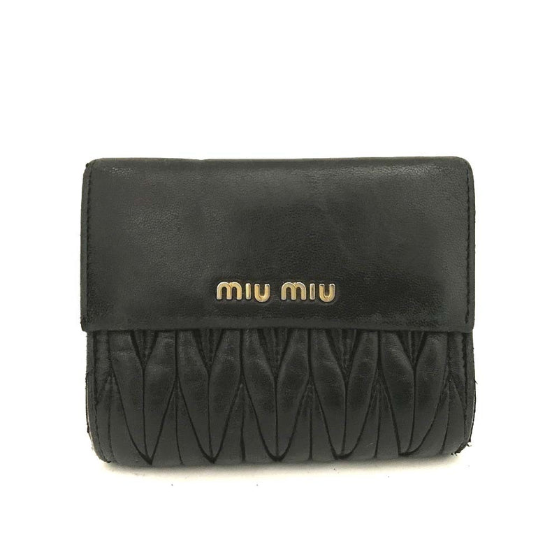 Miu Logo Gather Leather Trifold Wallet