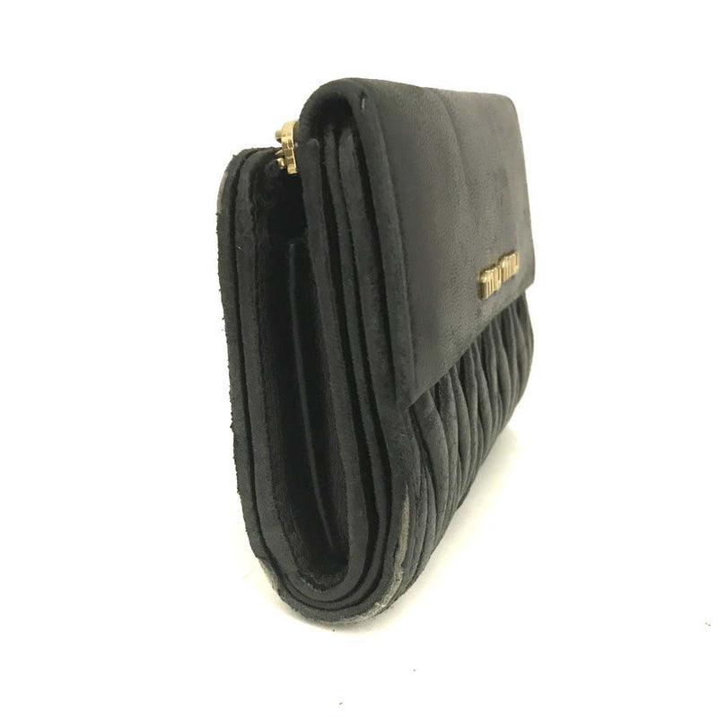 Miu Logo Gather Leather Trifold Wallet