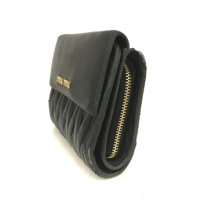 Miu Logo Gather Leather Trifold Wallet