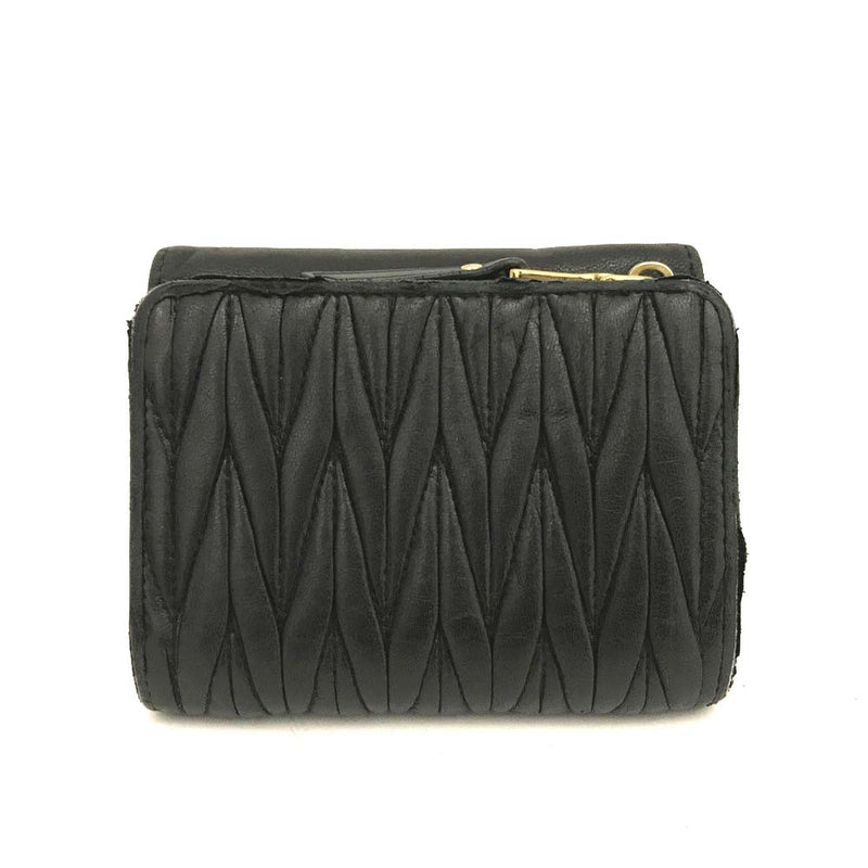 Miu Logo Gather Leather Trifold Wallet