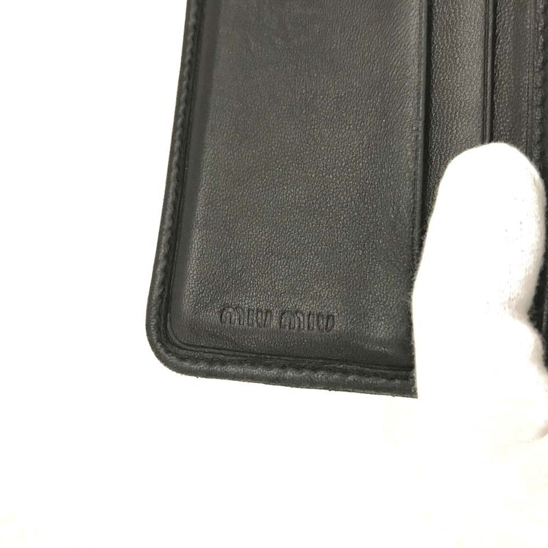 Miu Logo Gather Leather Trifold Wallet