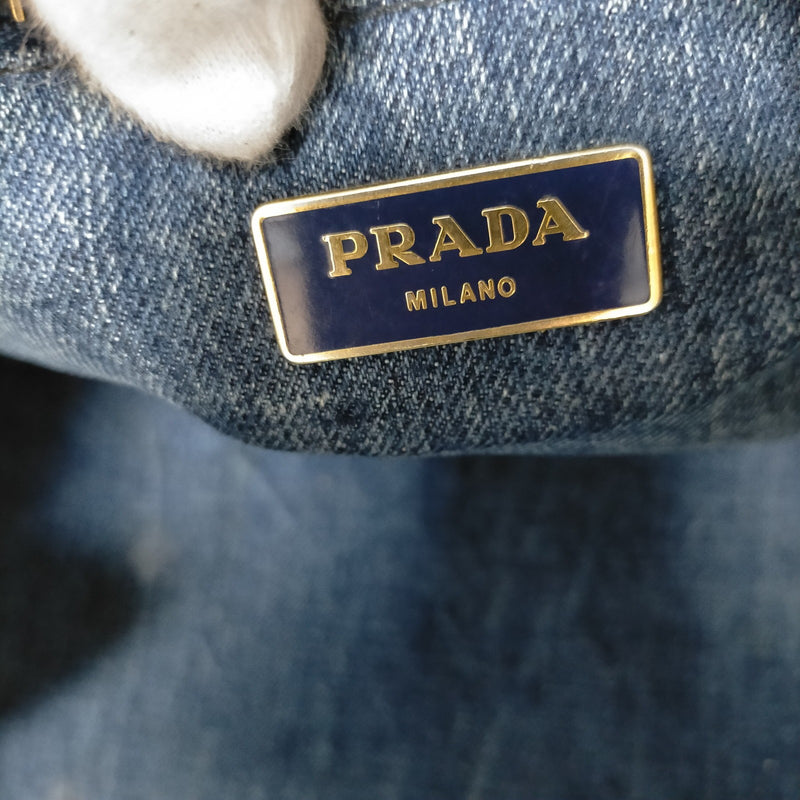 Prada Hand Bag Blue Denim