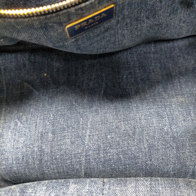 Prada Hand Bag Blue Denim