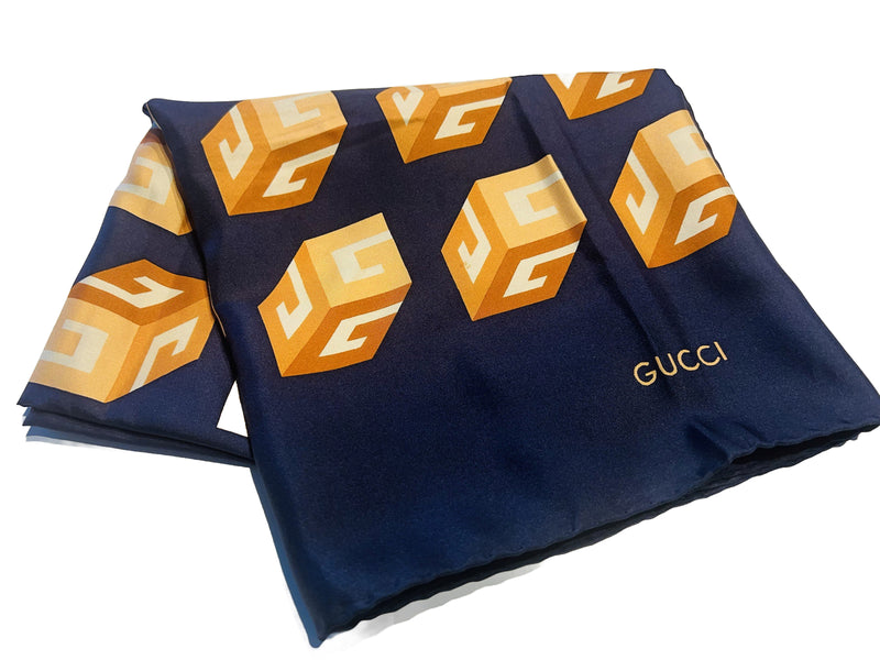 Vintage Gucci Brown Blue Silk Geometric