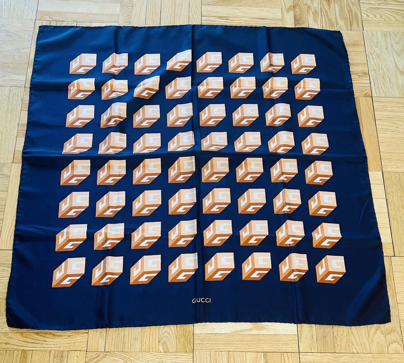 Vintage Gucci Brown Blue Silk Geometric